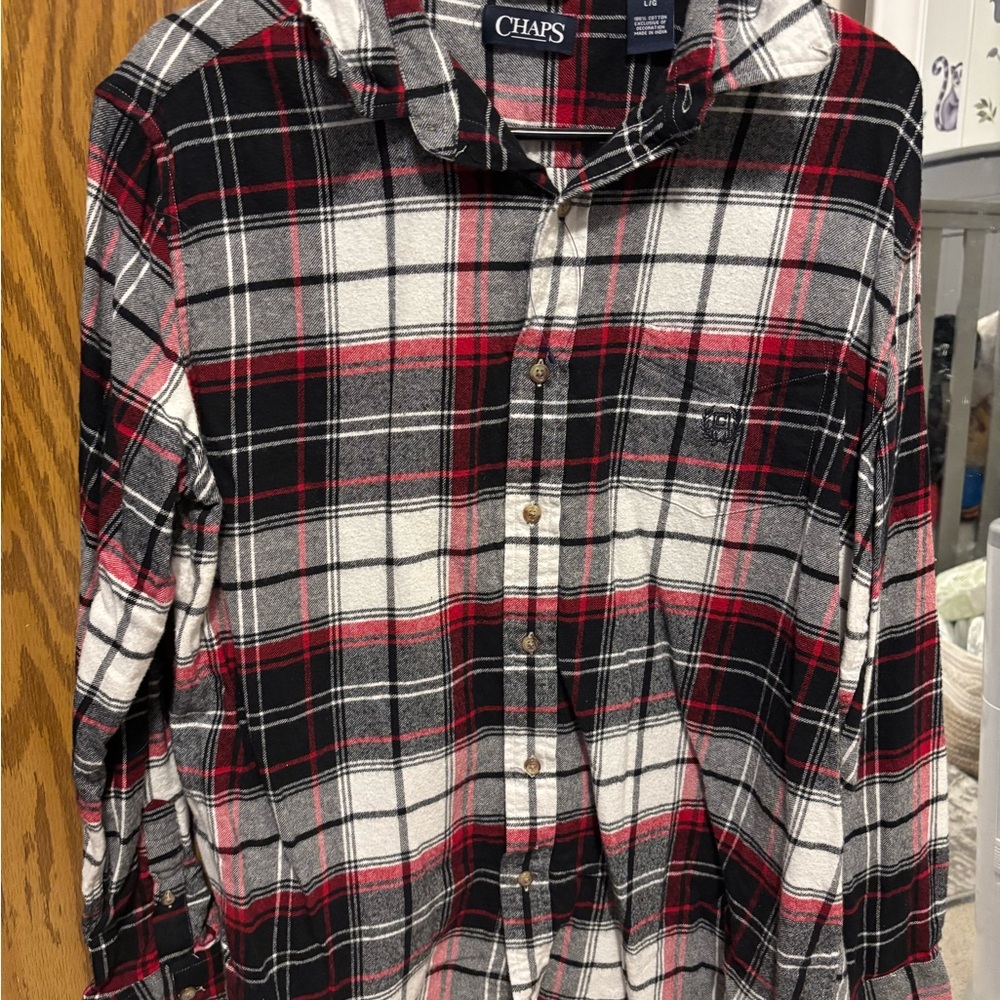 Chaps Men's Plaid Shirt in Red, Black, and White